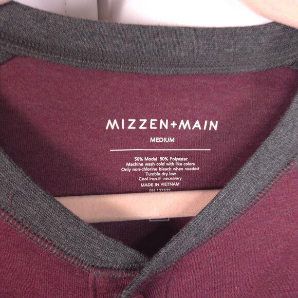 NWT Mizzen + Main Mens Medium Purple Grey Long Sleeve Henley Tee Shirt Top - Picture 2 of 7